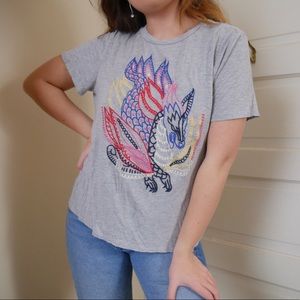 Gray Dragon Embroidered T-Shirt